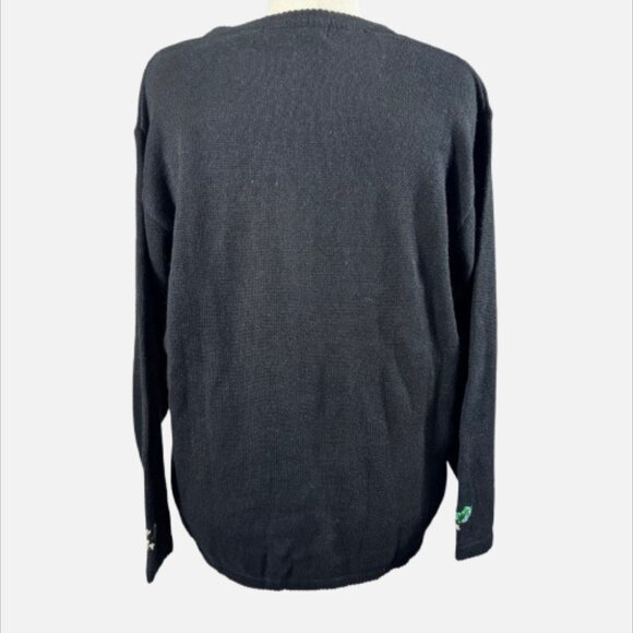 Victoria Jones Black Christmas Sweater Poinsettia Beaded Embroidery (Size 1XL) - Picture 5 of 11